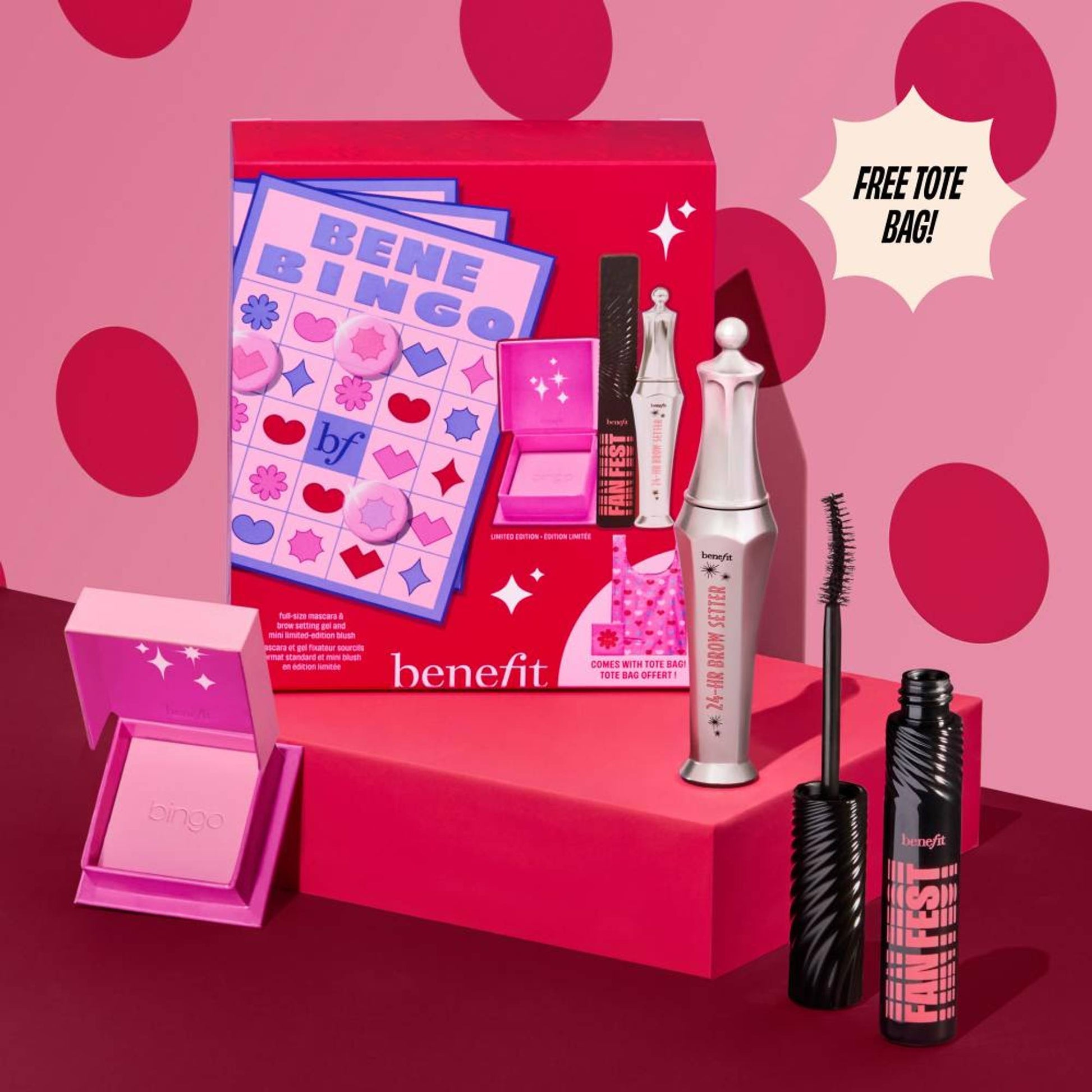 Benefit Cosmetics Benebingo Full-Size Mascara & Brow Setting Gel And Mini Limited-Edition Blush