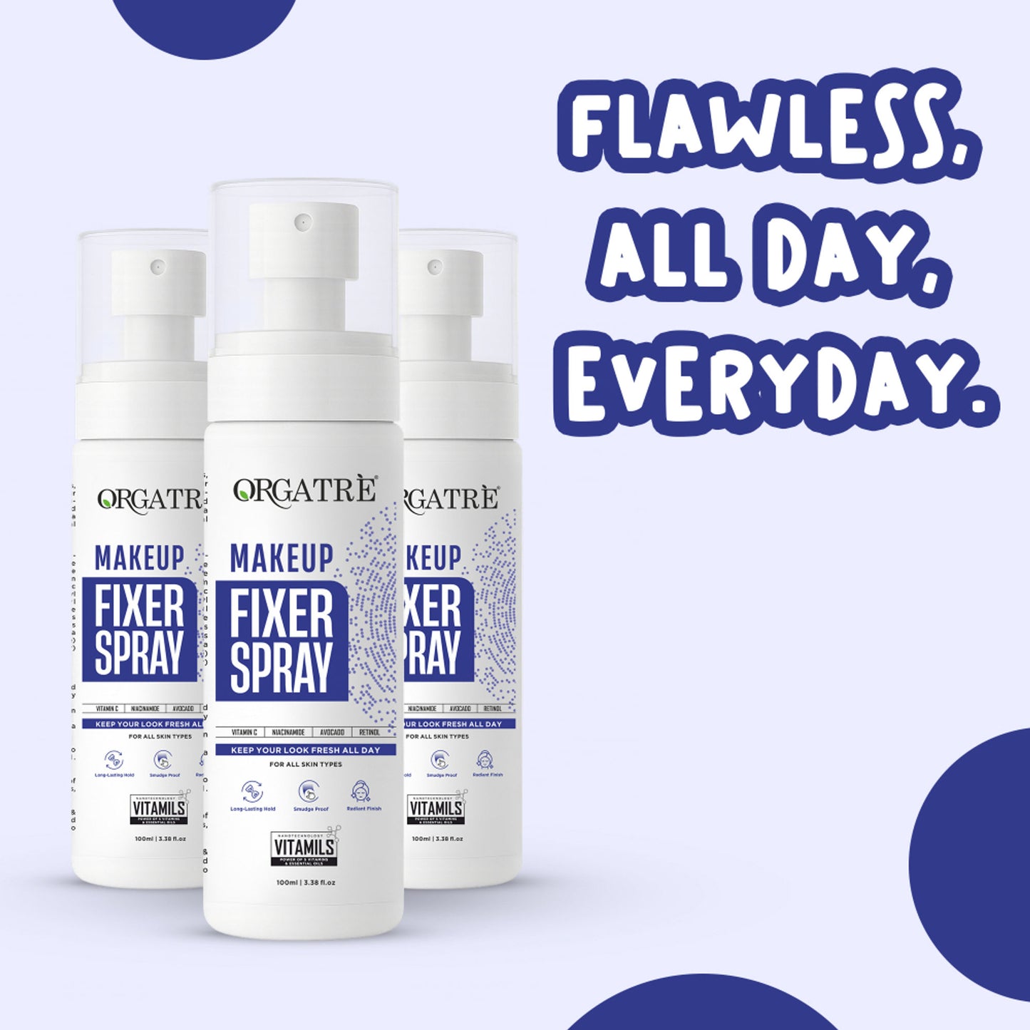 Orgatre Makeup Fixer Setting Spray - Long-Lasting, Smudge-Proof & Lightweight Formula Primer