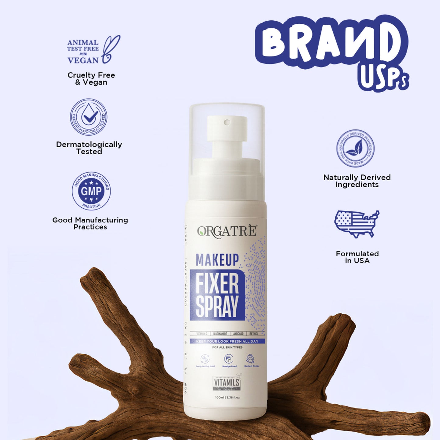 Orgatre Makeup Fixer Setting Spray - Long-Lasting, Smudge-Proof & Lightweight Formula Primer