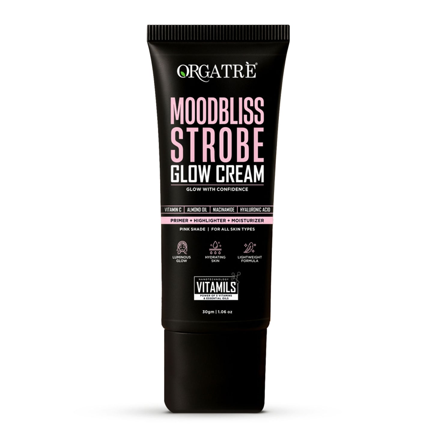 Orgatre Strobe Cream Pink - Instant Glow Highlighter, Primer & Moisturizer Makeup Finish Highlighter