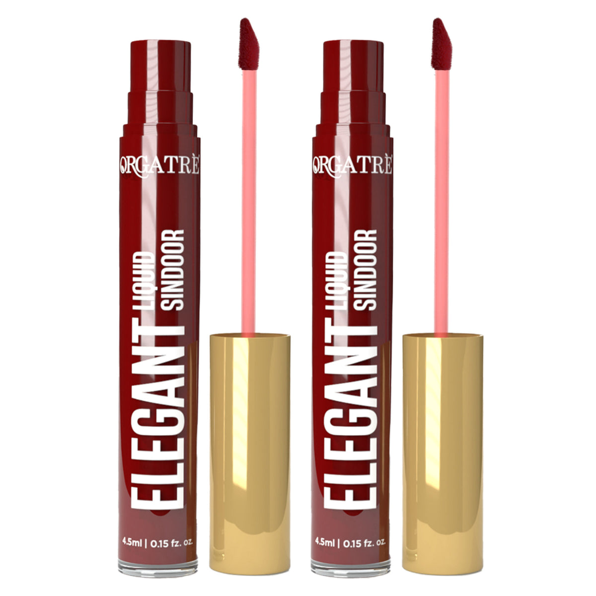 Orgatre Maroon liquid sindoor pack with two bottles, vibrant, long-lasting, smudge-proof, and skin-friendly for traditional Indian wear