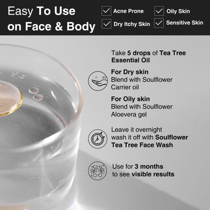 Soulflower Tea Tree Essential Oil For Active Acne & Pimples, Blemishes & Flakes