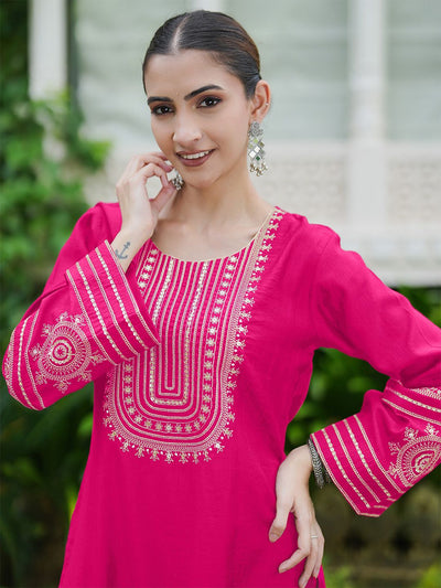 Indyancart IE Women Ethnic Motifs Embroidered Regular Sequinned Kurta with Trousers