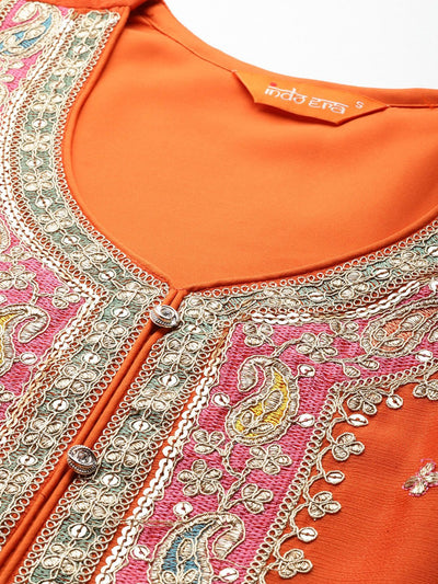 Indyancart IE Paisley Embroidered Sequinned Kurta with Palazzos & With Dupatta