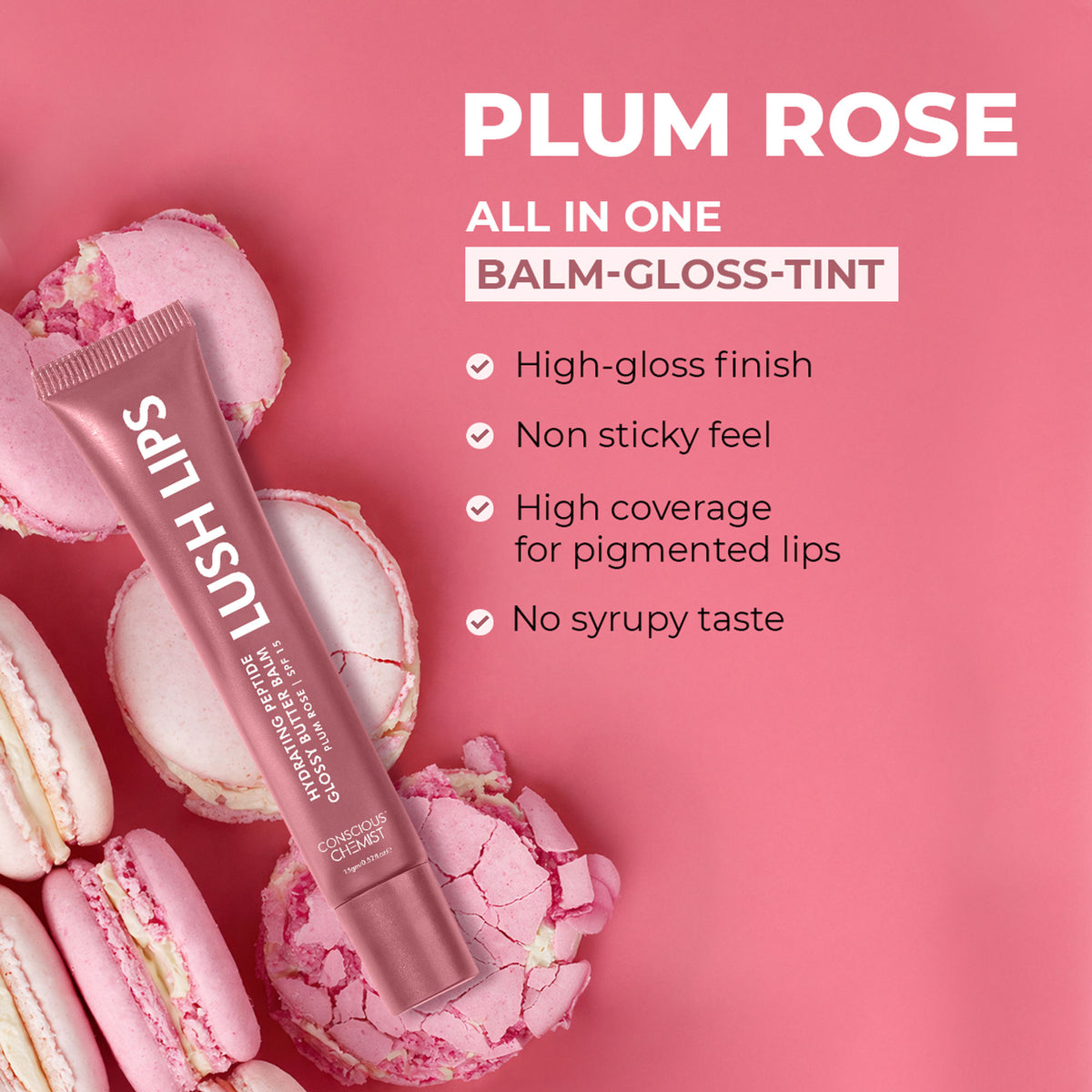Conscious Chemist Multi Peptide & Shea Butter Lip Balm with SPF15 - Plum Rose