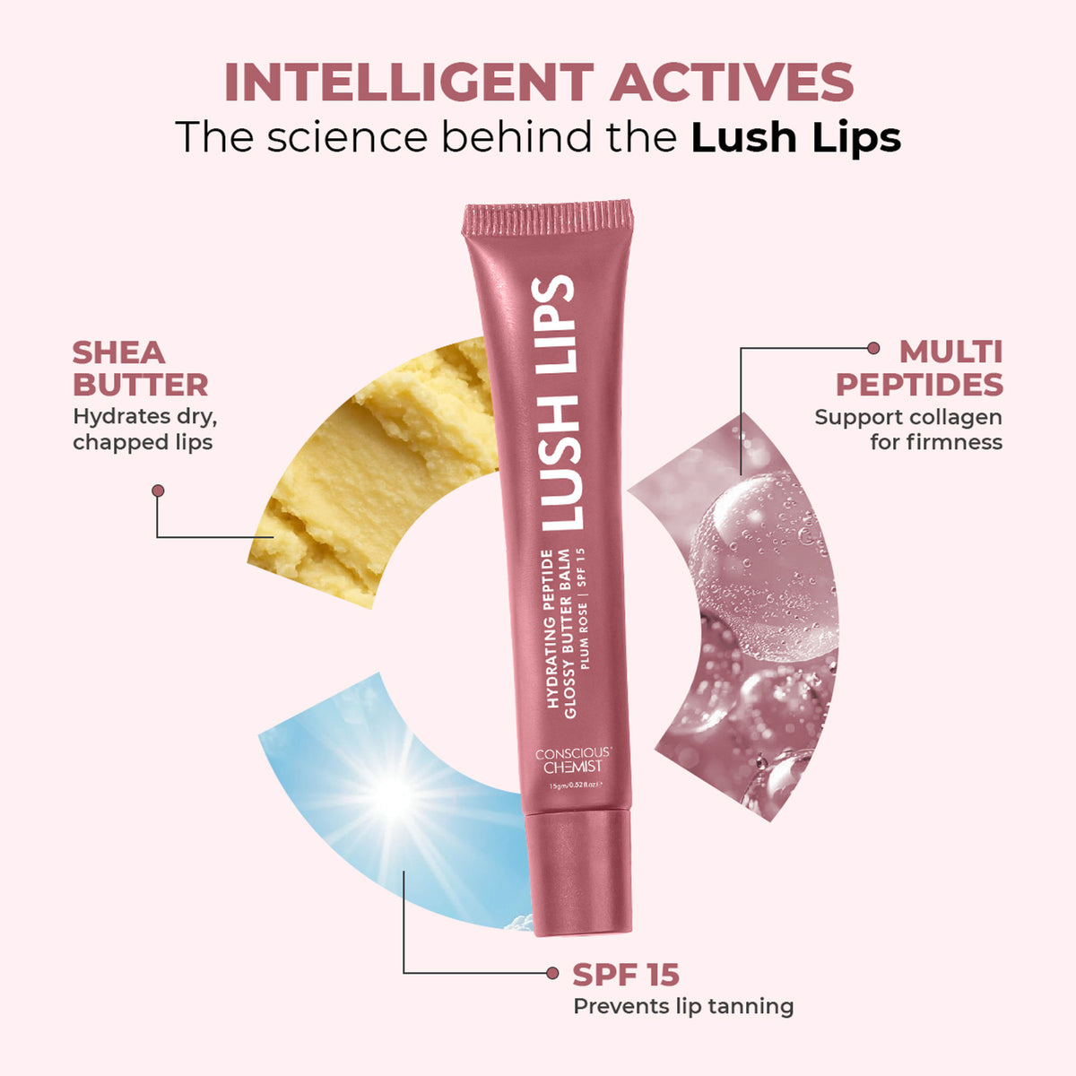 Conscious Chemist Multi Peptide & Shea Butter Lip Balm with SPF15 - Plum Rose