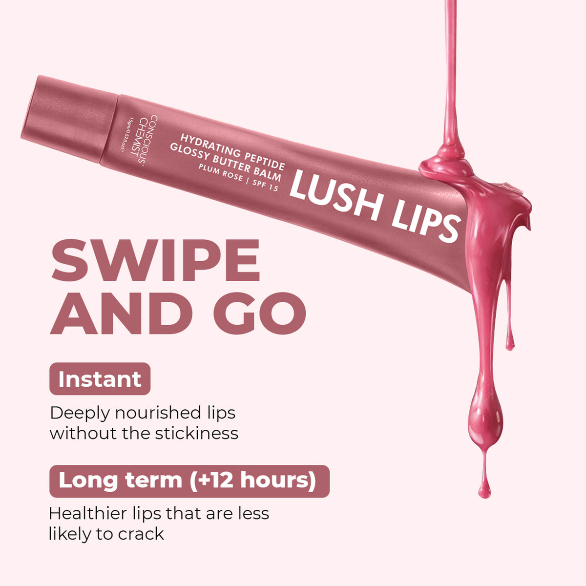 Conscious Chemist Multi Peptide & Shea Butter Lip Balm with SPF15 - Plum Rose