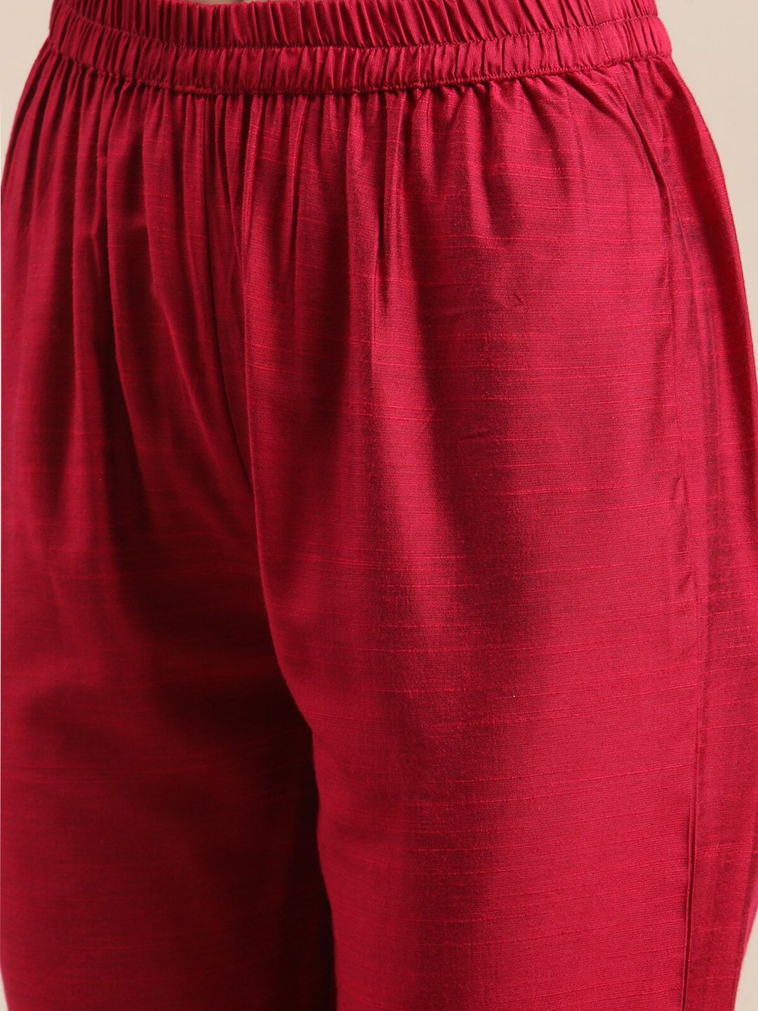 Indyancart VA Women's Red Yoke Design Kurta with Trousers & With Dupatta