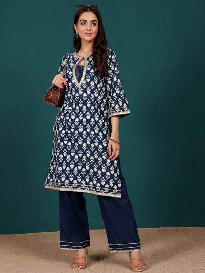 Indyancart VA Women's Ethnic Motifs Printed Regular Pure Cotton Kurta with Trousers & With Dupatta