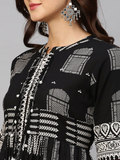 Indyancart SN Women's Ethnic Motifs Printed Pure Cotton A Line Kurta With Palazzos