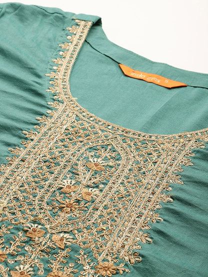 Dhiyona IE Ethnic Motifs Yoke Design Thread Work Kurta With Trousers & Dupatta