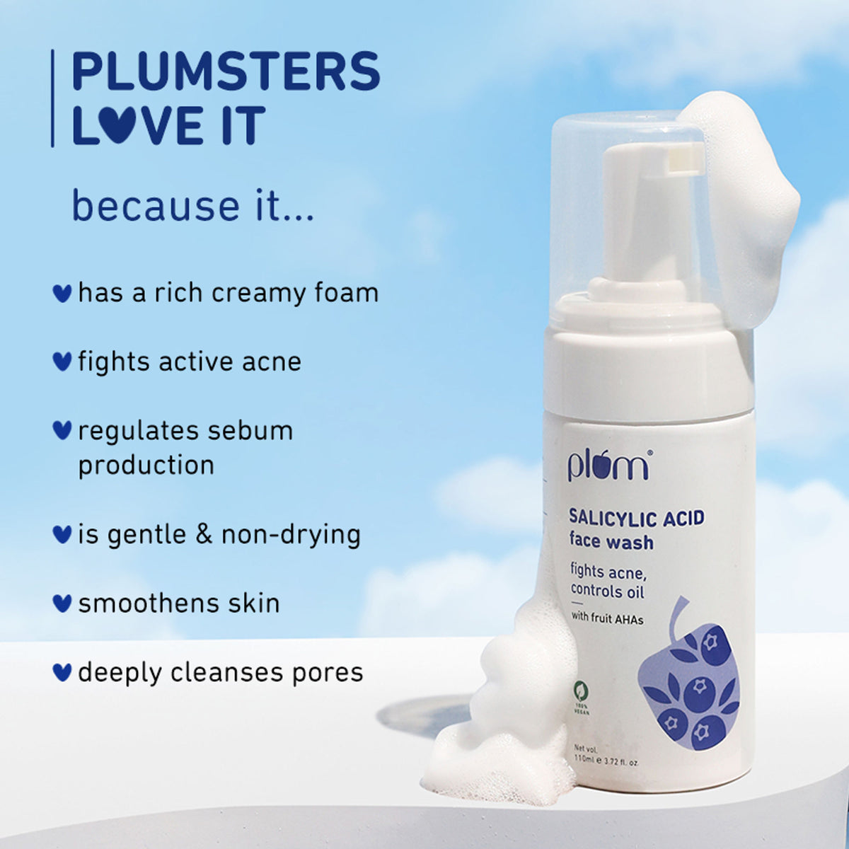 Plum Salicylic Acid Foaming Face Wash - Fights Active Acne & Controls Oil For Smooth Skin