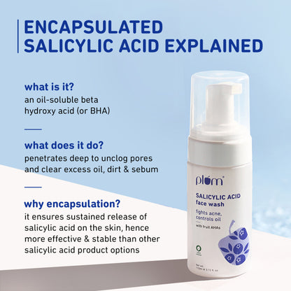 Plum Salicylic Acid Foaming Face Wash - Fights Active Acne & Controls Oil For Smooth Skin
