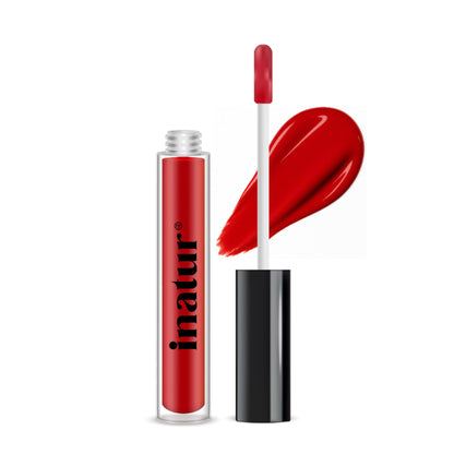 Inatur Angelic soft pink lip gloss with hydrating rosehip and coconut oil, long-lasting and glossy for a natural look.