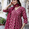 Indyancart IE Women Floral Printed Empire Pure Cotton Kurta with Trousers & With Dupatta