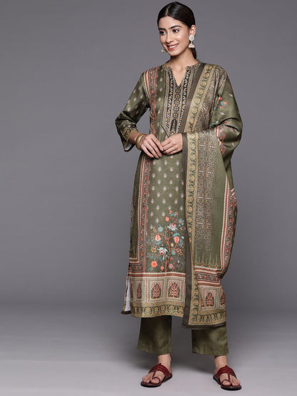 Indyancart VA Women'sEthnic Motif Printed Winter Kurta with Trouser & Dupatta