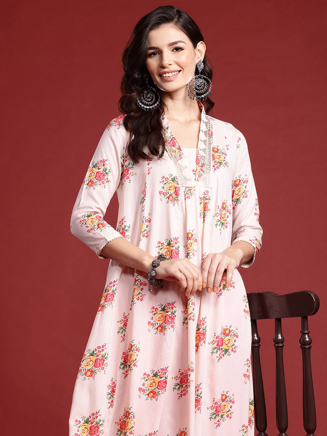 Indyancart IE Women Floral Printed Floral Kurta