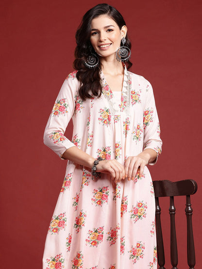 Indyancart IE Women Floral Printed Floral Kurta