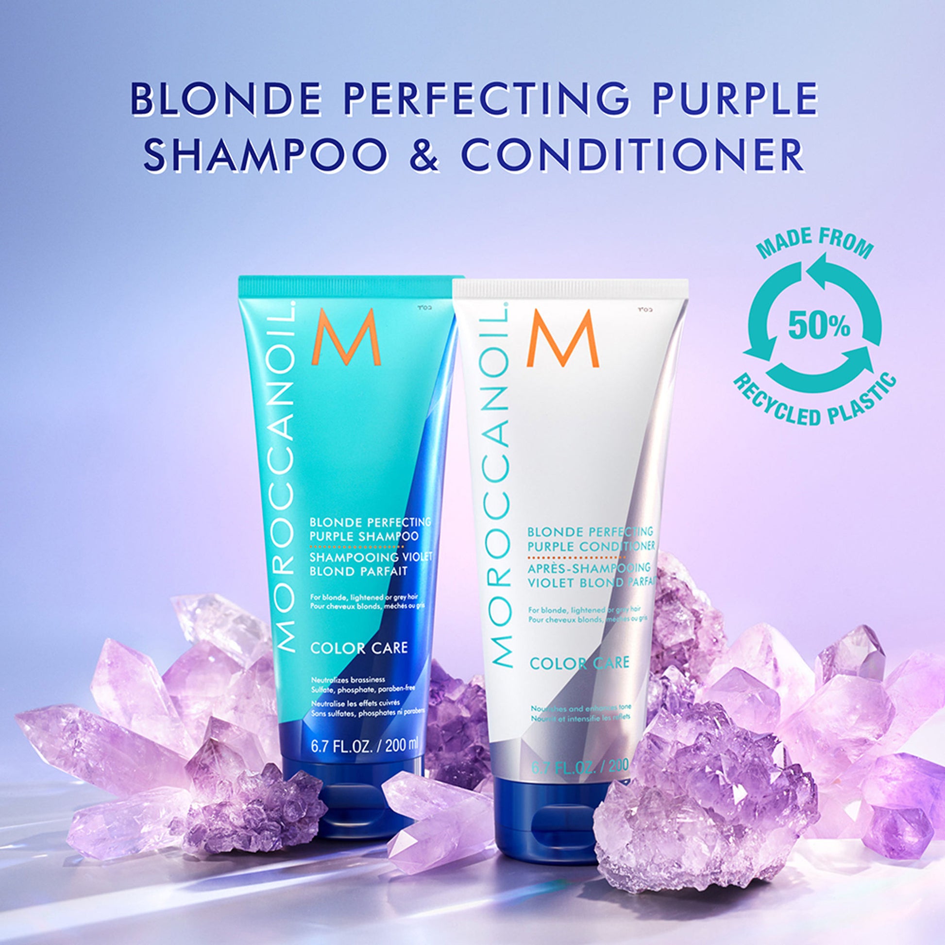 Moroccanoil Blonde Perfecting Purple Shampoo | ArganID™ | Tones Brass & Brightens Blonde Hair