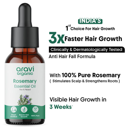 Aravi Organic 100% Pure Rosemary Essential Oil, Hair Serum for Hair Fall Control & Hair Regrowth