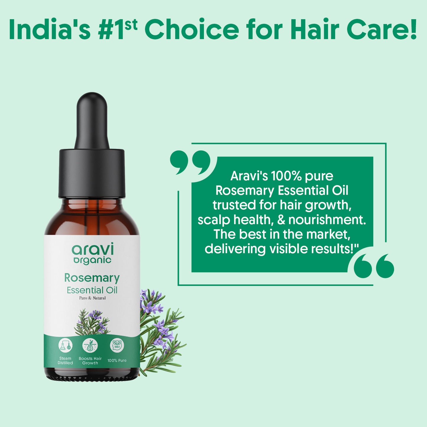 Aravi Organic 100% Pure Rosemary Essential Oil, Hair Serum for Hair Fall Control & Hair Regrowth