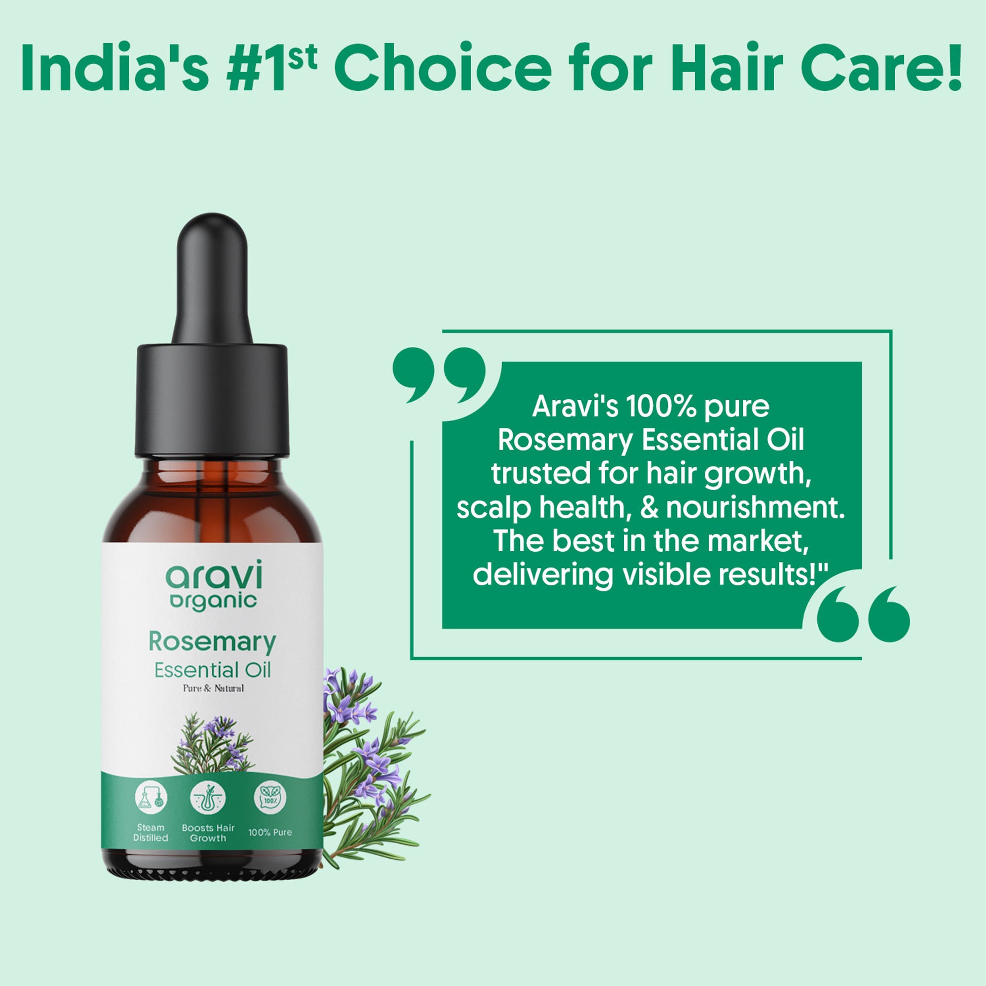 Aravi Organic 100% Pure Rosemary Essential Oil, Hair Serum for Hair Fall Control & Hair Regrowth