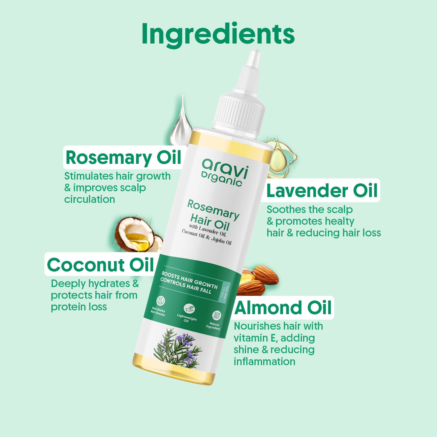 Aravi Organic Rosemary Lavender Hair Oil For Hair Growth & Hair Fall Control, 100% Pure & Natural