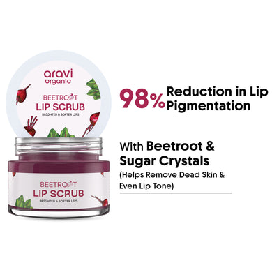 Aravi Organic Beetroot Lip Scrub For Dry, Dark Pigmented & Chapped Lips With Shea & Cocoa Butter