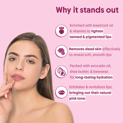Aravi Organic Beetroot Lip Scrub For Dry, Dark Pigmented & Chapped Lips With Shea & Cocoa Butter