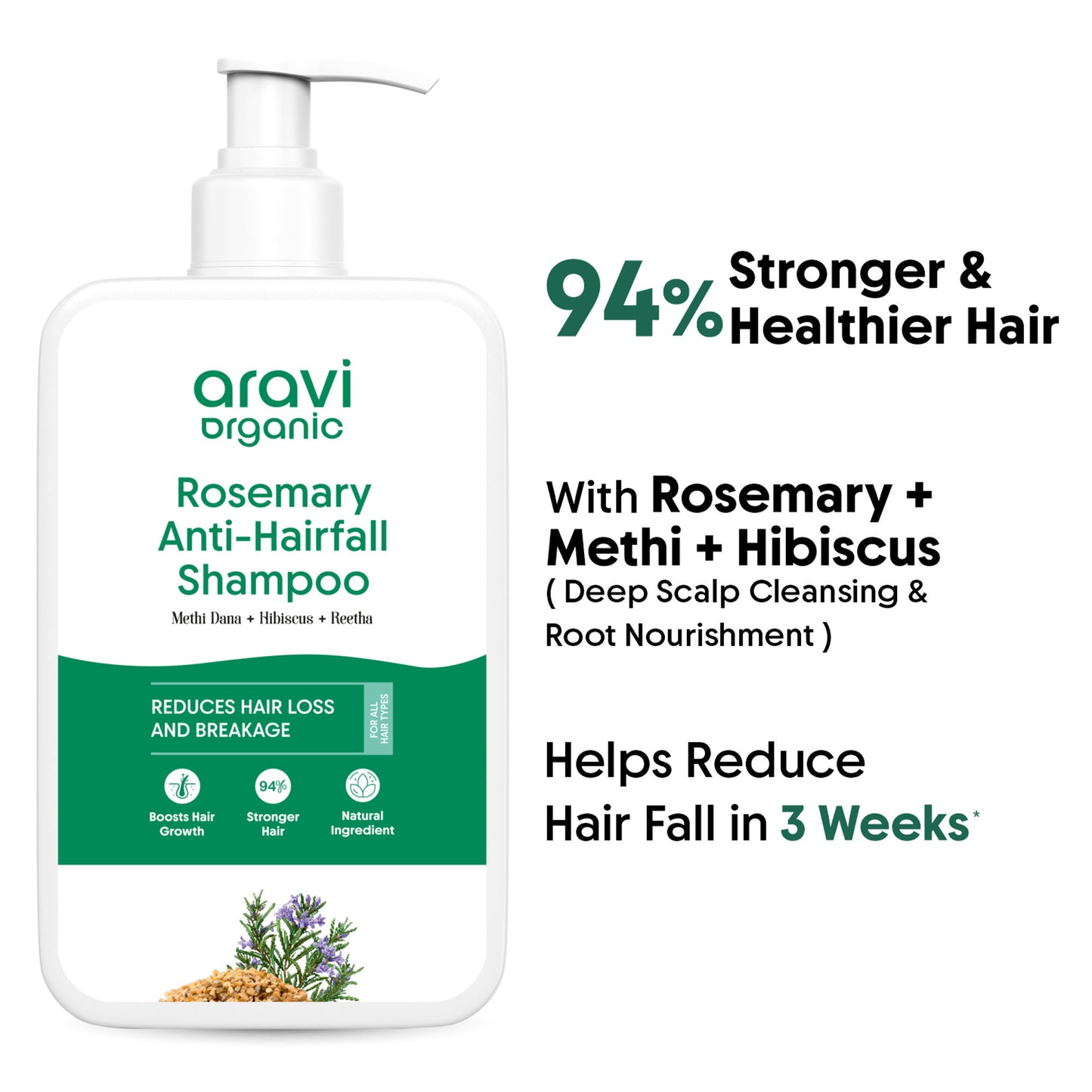 Aravi Organic Rosemary Shampoo For Hair Fall Control, Methi & Hibiscus, Oily Scalp & Frizzy Hair