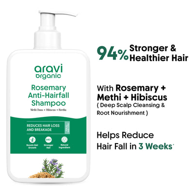 Aravi Organic Rosemary Shampoo For Hair Fall Control, Methi & Hibiscus, Oily Scalp & Frizzy Hair