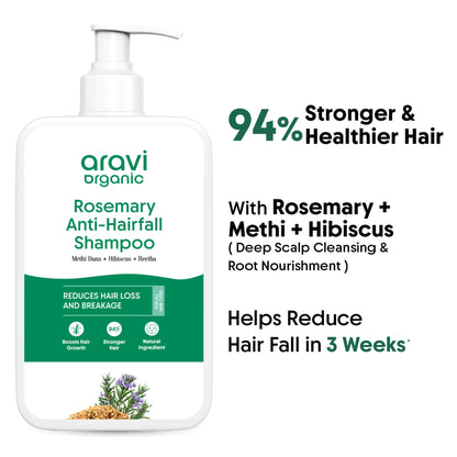 Aravi Organic Rosemary Shampoo For Hair Fall Control, Methi & Hibiscus, Oily Scalp & Frizzy Hair