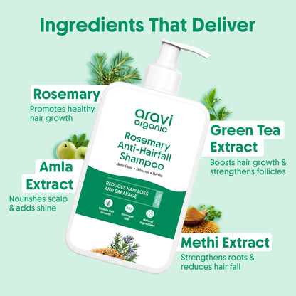 Aravi Organic Rosemary Shampoo For Hair Fall Control, Methi & Hibiscus, Oily Scalp & Frizzy Hair
