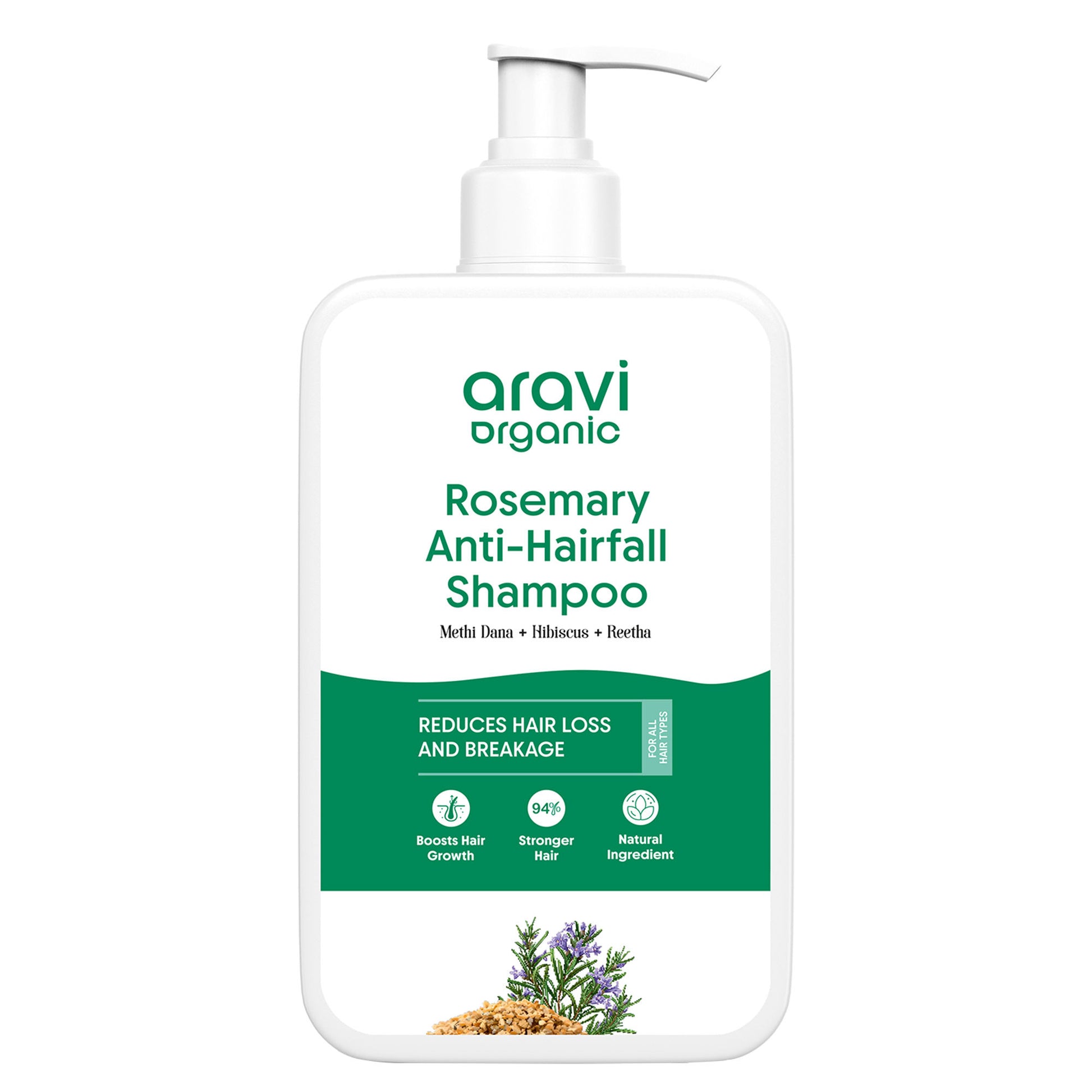 Aravi Organic Rosemary Shampoo For Hair Fall Control, Methi & Hibiscus, Oily Scalp & Frizzy Hair