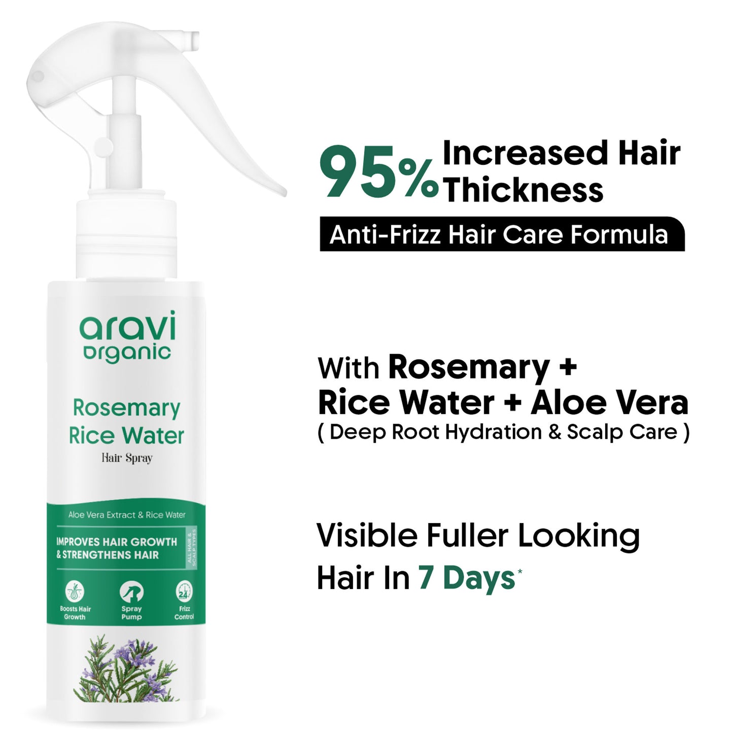 Aravi Organic Rosemary Water Hair Spray & Rice Water, Hair Growth, Scalp Care & Hair Fall Control