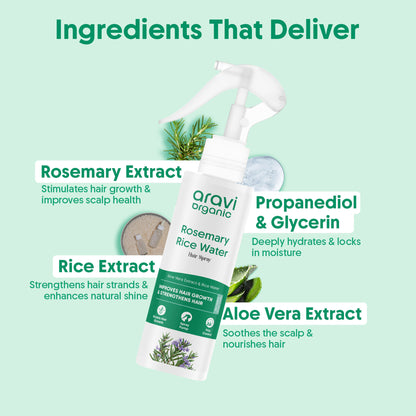 Aravi Organic Rosemary Water Hair Spray & Rice Water, Hair Growth, Scalp Care & Hair Fall Control