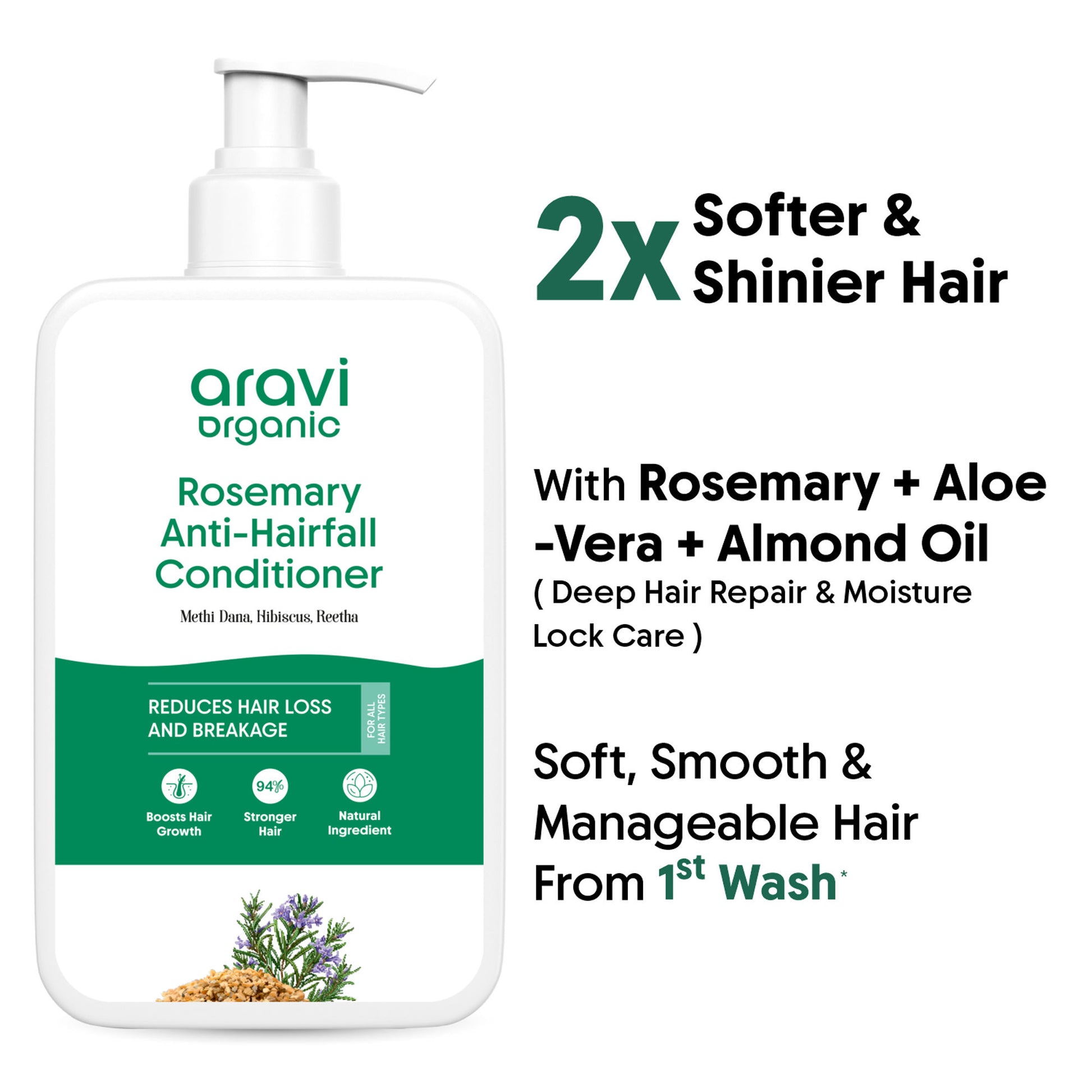 Aravi Organic Anti-Hairfall Rosemary Conditioner, Methi & Hibiscus, For Dry & Frizzy Hair