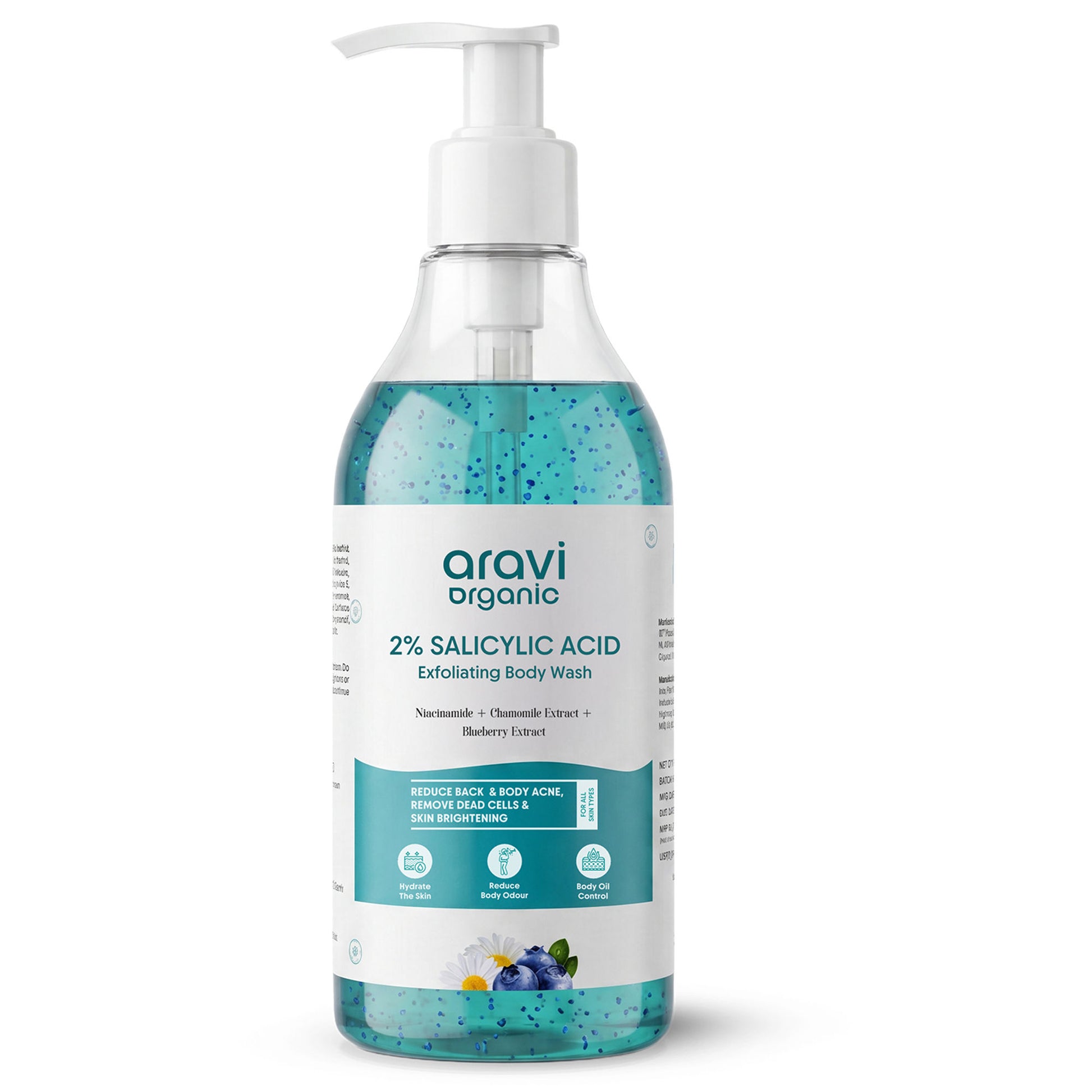 Aravi Organic 2% Salicylic Acid Exfoliating Body Wash - For Tan Removal, Body Acne & Strawberry Skin