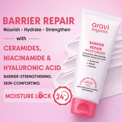 Aravi Organic Barrier Repair Face Moisturiser, Ceramide & Niacinamide, Dry, Oily & Sensitive Skin