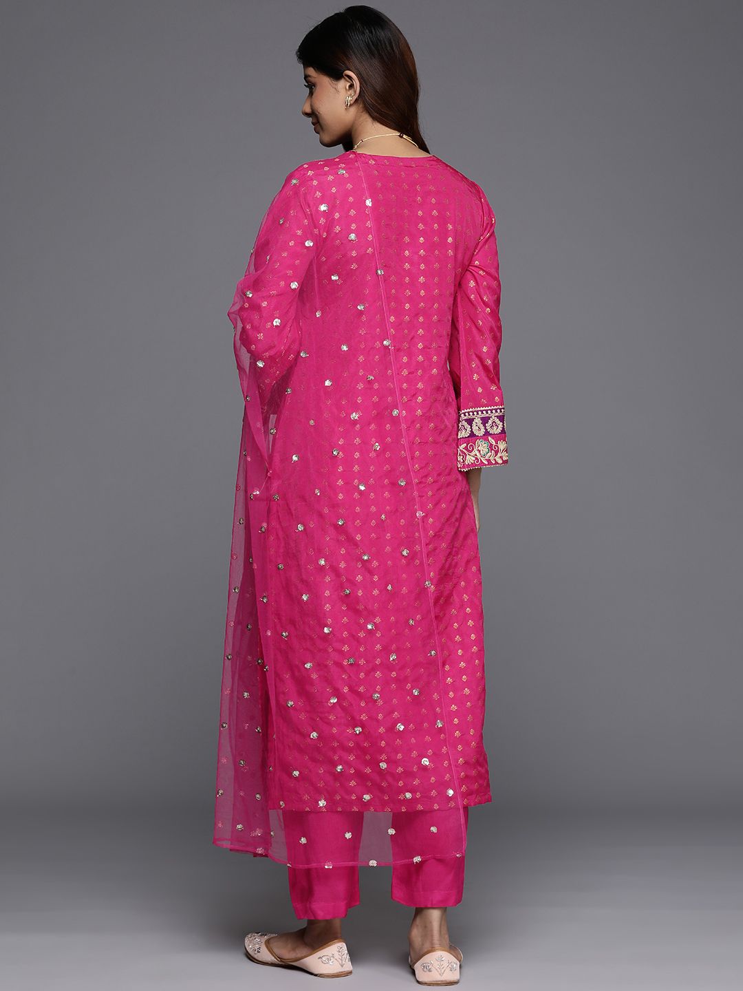 Indyancart VA Women'sEthnic Motifs Woven Design Sequinned Kurta with Trousers & Dupatta
