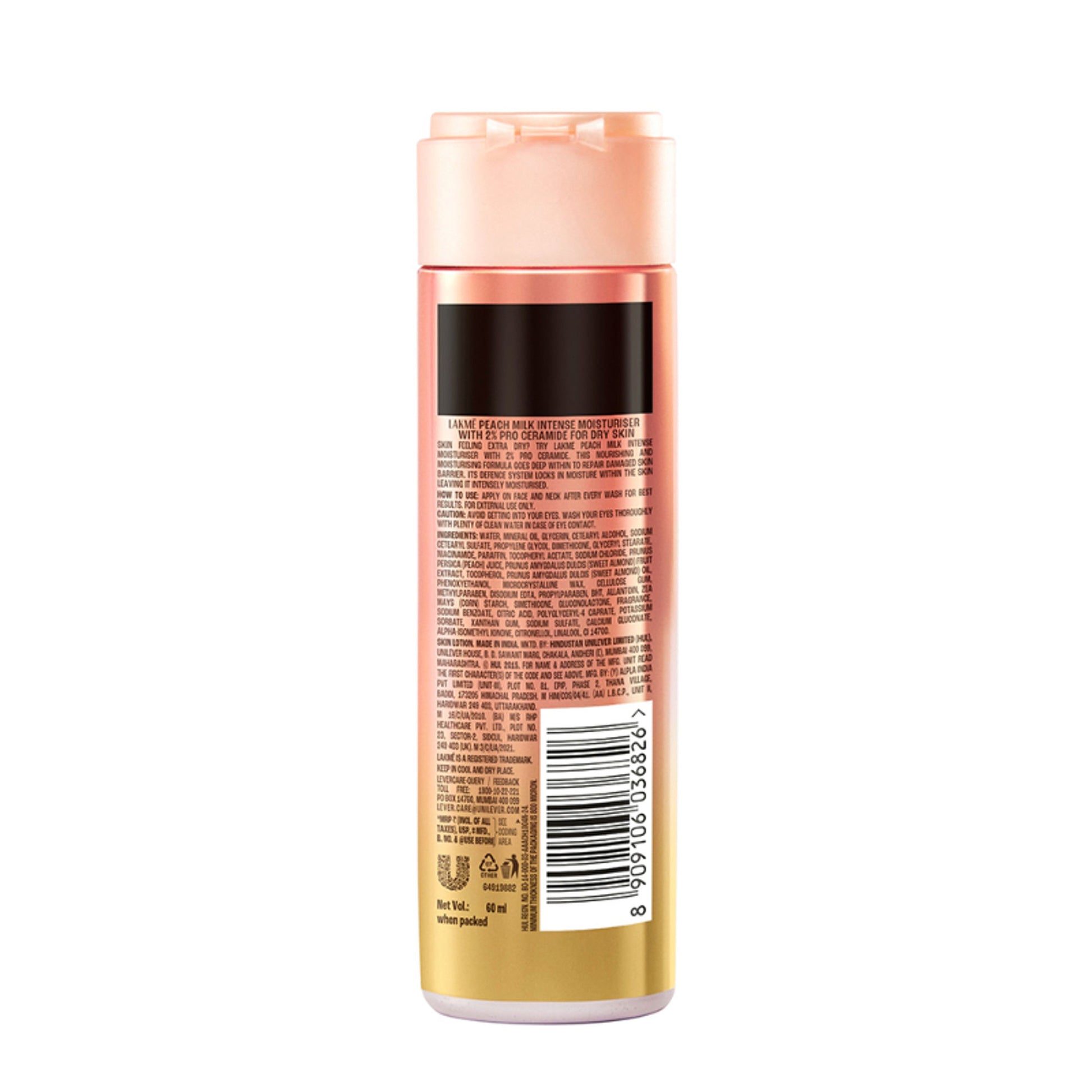 Lakmé Peach Intense Moisturiser 2% Pro Ceramide, Skin Barrier Repair, All Skin Types