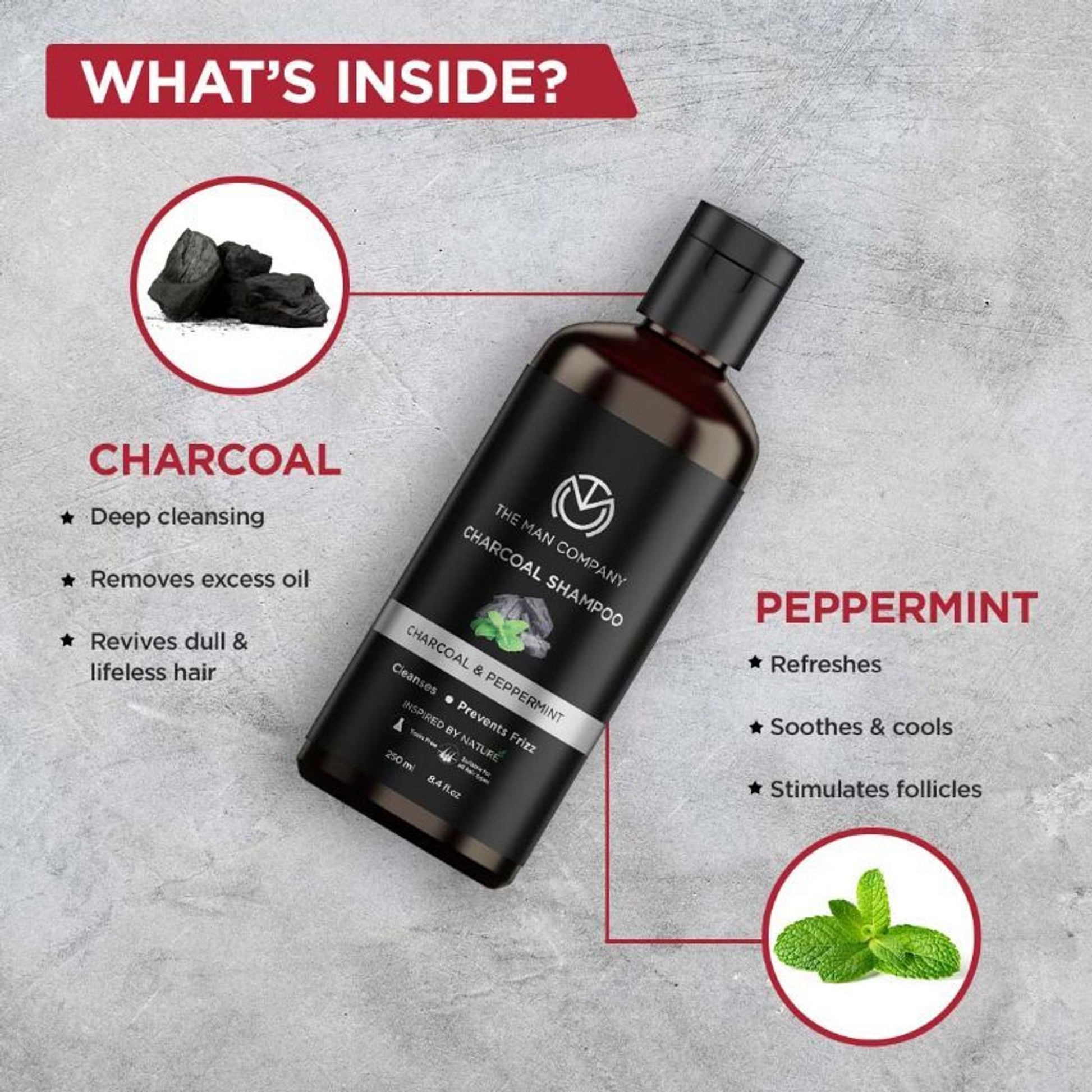 The Man Company Charcoal Shampoo With Pepper Mint & Charcoal