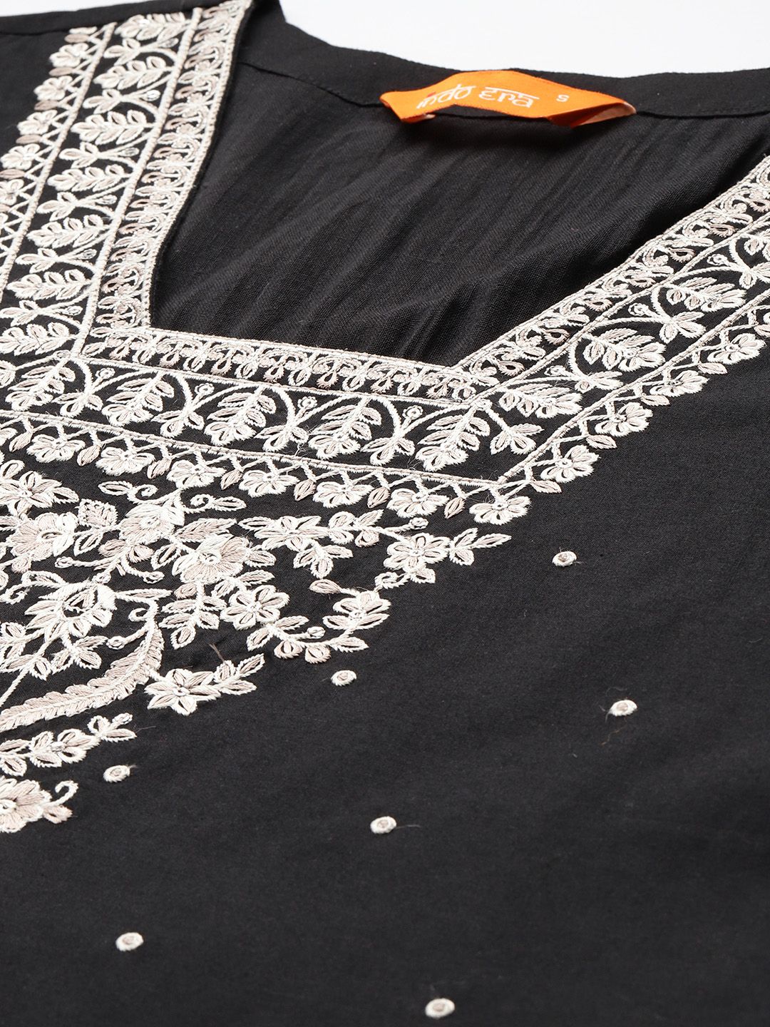 Indyancart IE Floral Embroidered Sequinned Pure Cotton Kurta with Trousers & With Dupatta