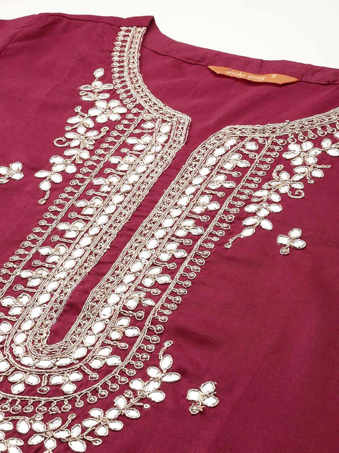 Indyancart IE Ethnic Motifs Embroidered Gotta Patti Kurta With Trousers & Dupatta