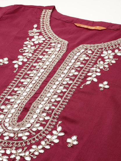 Indyancart IE Ethnic Motifs Embroidered Gotta Patti Kurta With Trousers & Dupatta