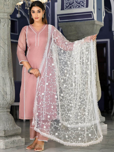 Indyancart VA Women'sFloral Regular Thread Work Kurta with Trousers & Dupatta