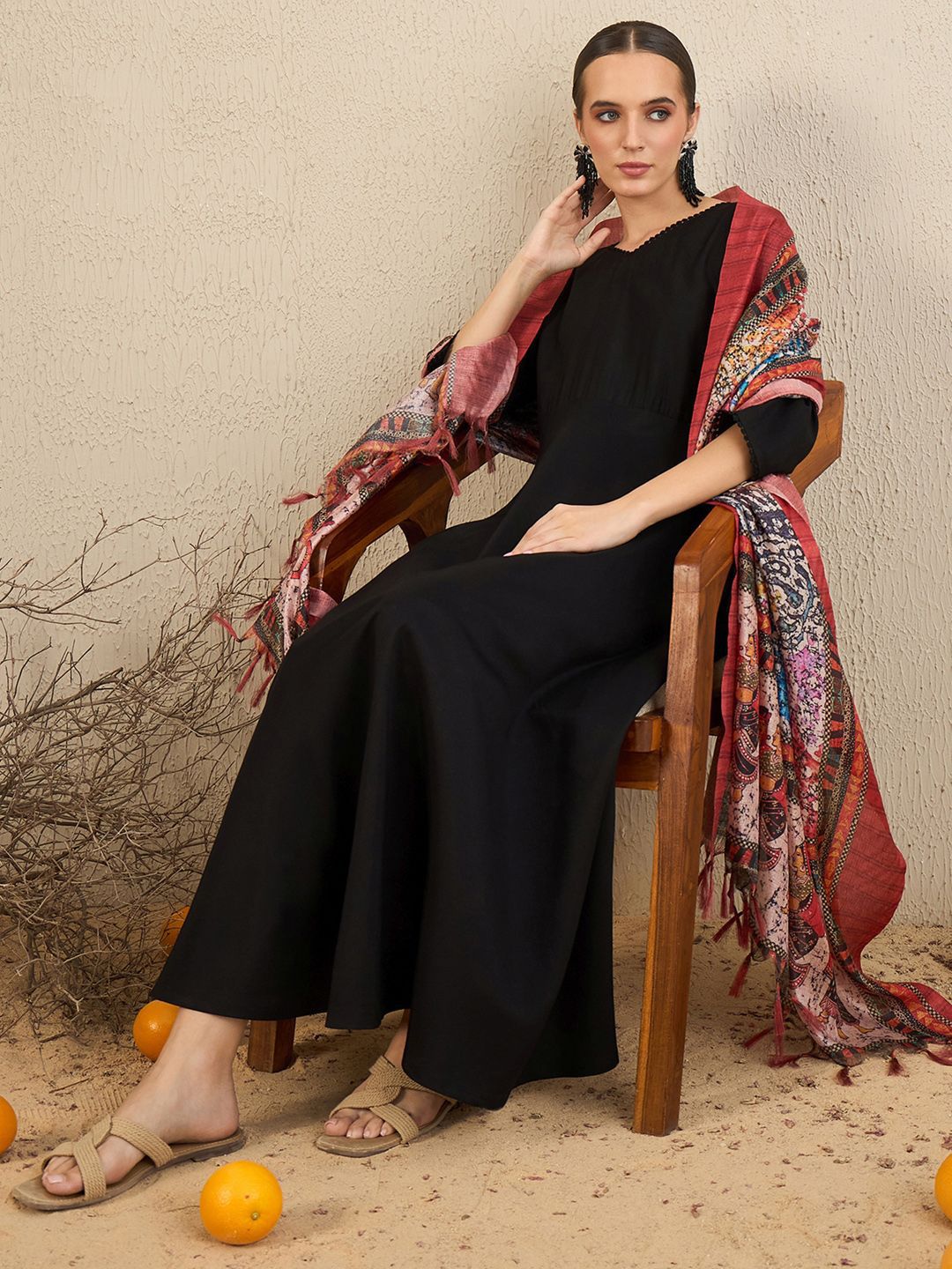 Indyancart IE A-Line Kurta With Trousers & Dupatta