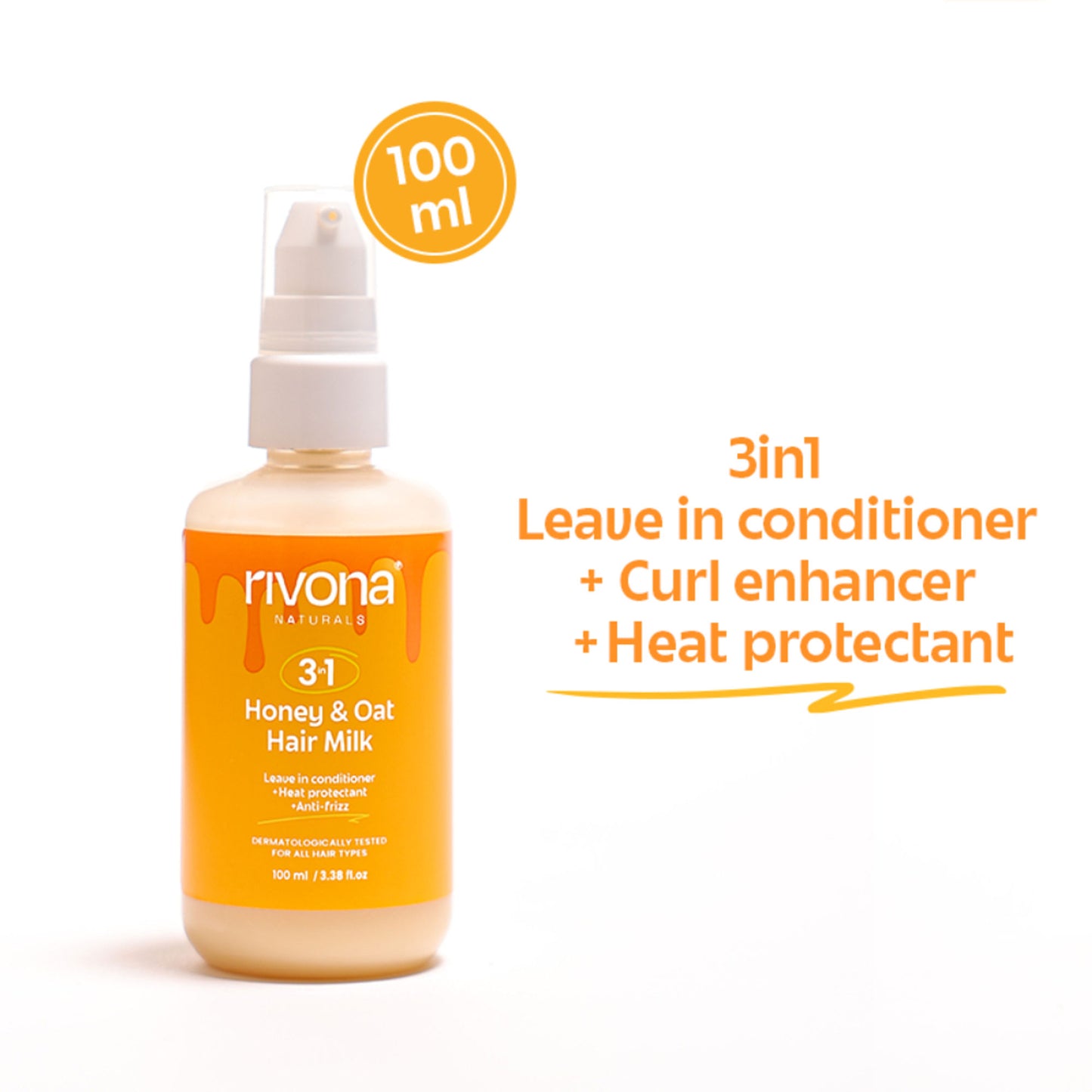 Rivona Naturals 3 In 1 Honey & Oat Hair Milk Leave-In Conditioner + Heat Protectant + Anti-Frizz
