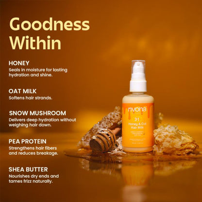 Rivona Naturals 3 In 1 Honey & Oat Hair Milk Leave-In Conditioner + Heat Protectant + Anti-Frizz
