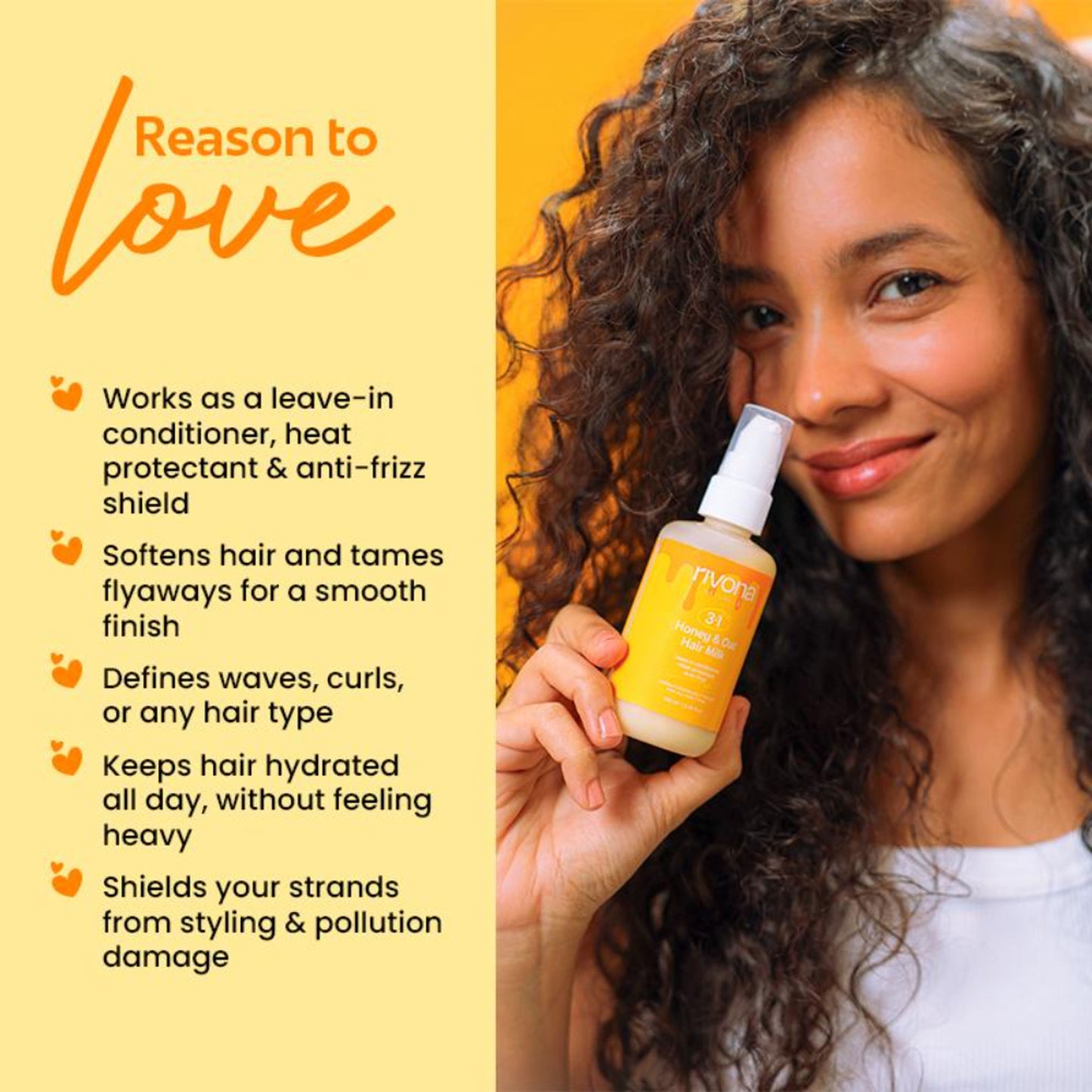 Rivona Naturals 3 In 1 Honey & Oat Hair Milk Leave-In Conditioner + Heat Protectant + Anti-Frizz